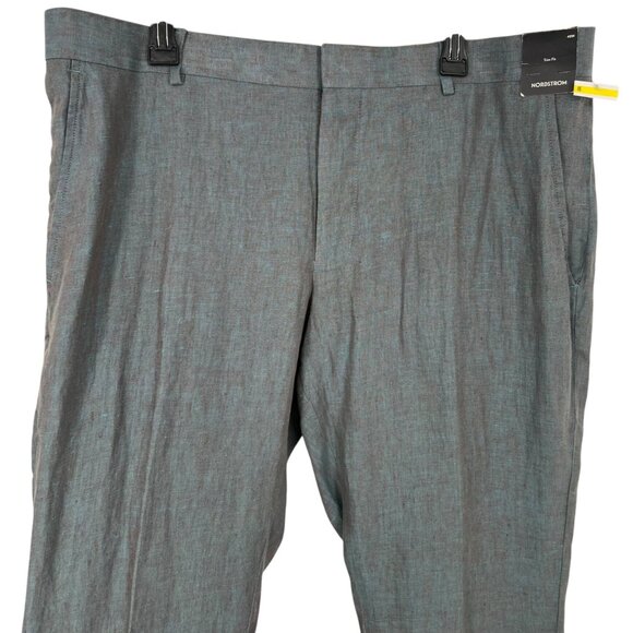 Nordstrom Trim Fit Linen Trousers Aqua Blue Gray Size 40 Waist NWT - Picture 3 of 14